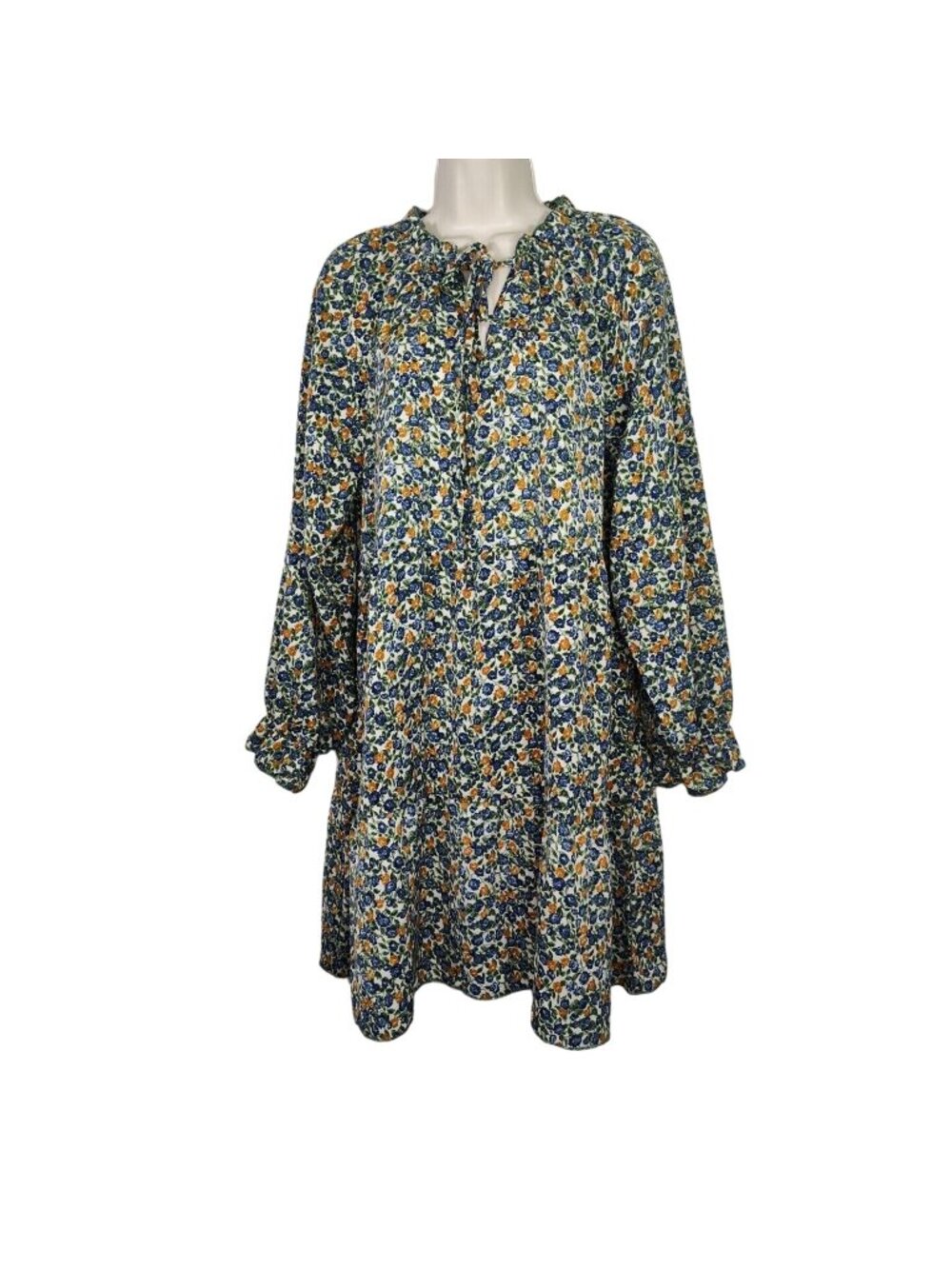 Floral Shift Dress Babydoll Cottage Women Size L Long Sleeve Keyhole Unbranded